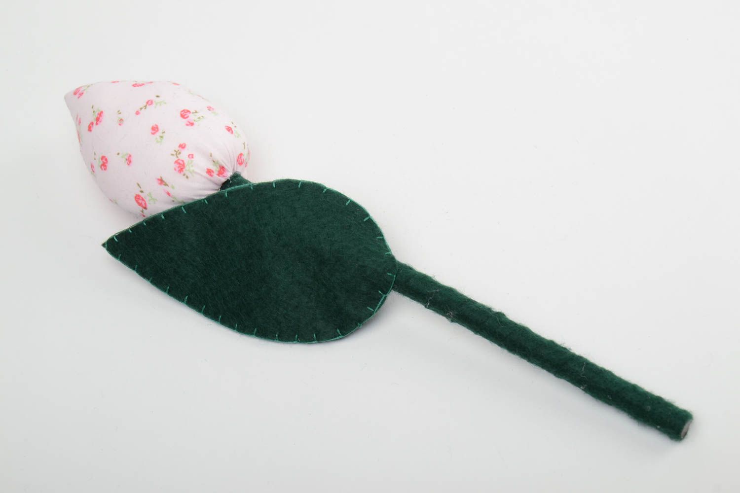 Мягкая игрушка цветок из ткани тюльпан белый на зеленом стебле ручная работа фото 4