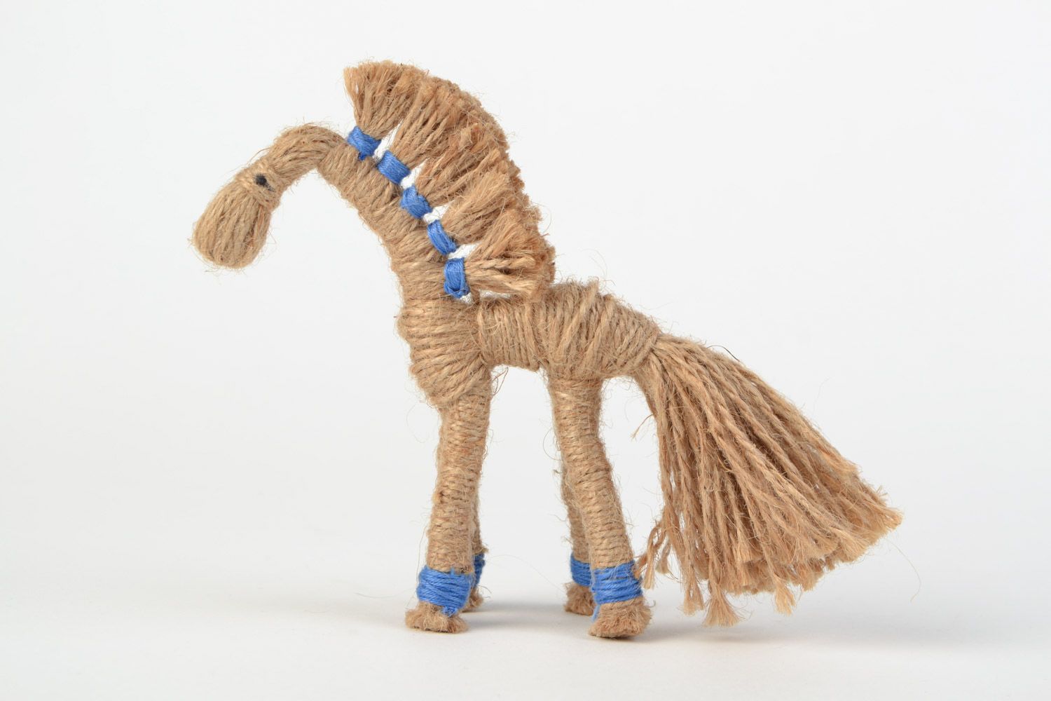 Handmade toy Horse woven of waxed cord and string in Ukrainian ethnic style photo 3