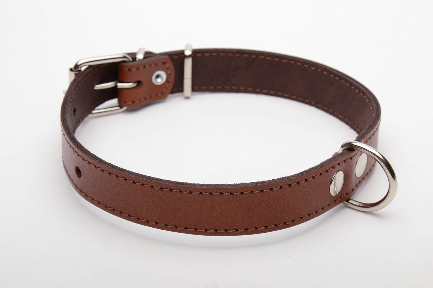Brown leather dog collar photo 4