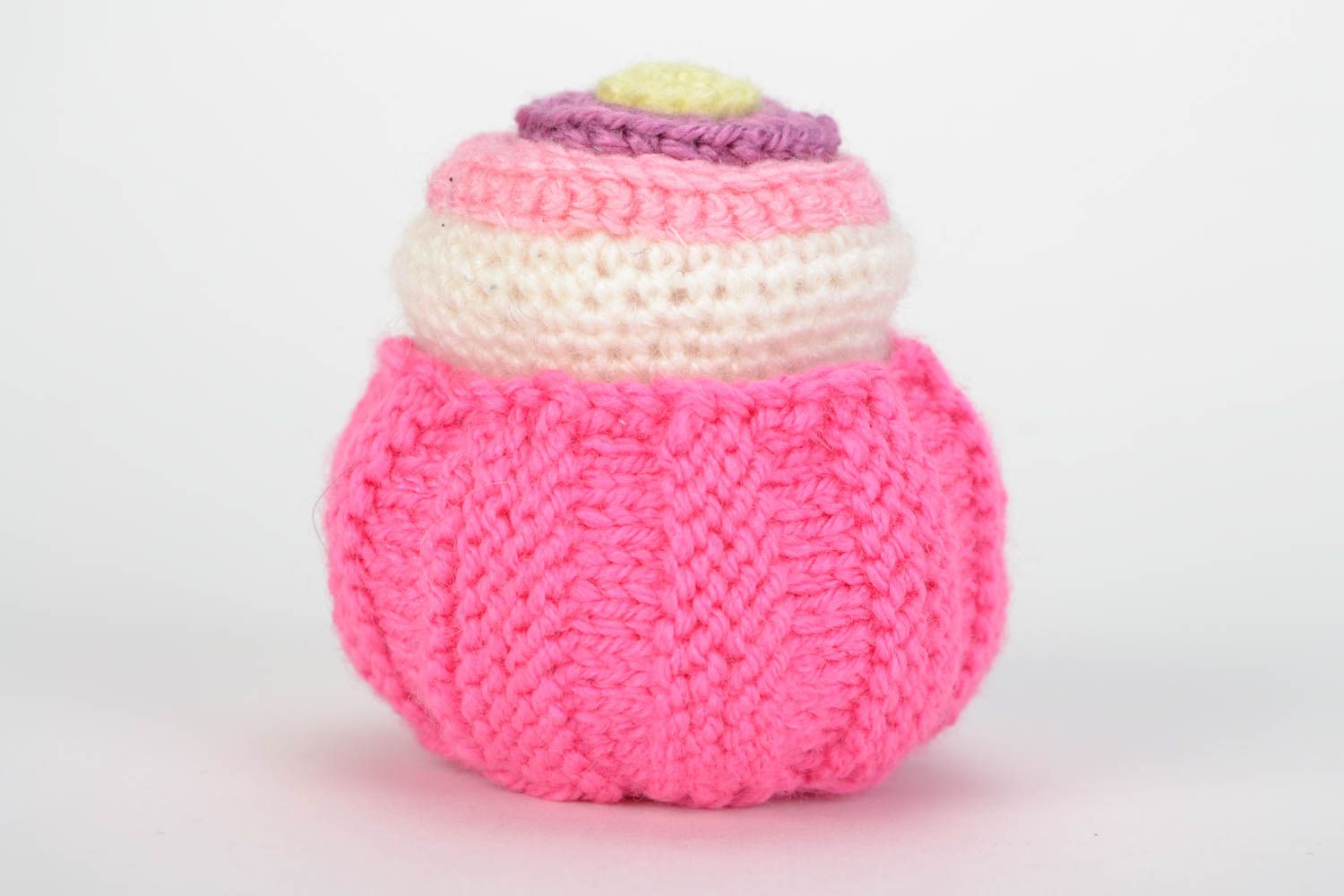Miniature handmade pink crochet soft cake for home decor photo 4