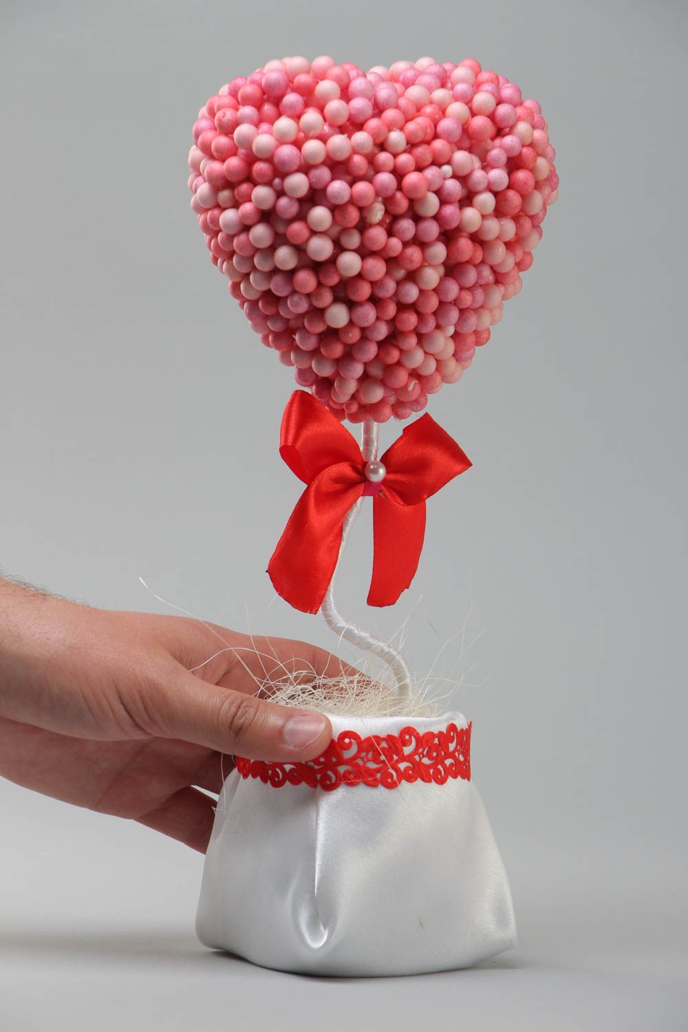 Handmade styrofoam heart-shaped pink topiary tree in pot romantic decoration  photo 5
