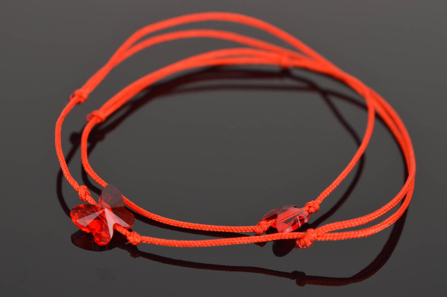 Bracelets textiles Bijoux faits main Accessoires femme 2 pcs rouges fil de soie photo 1