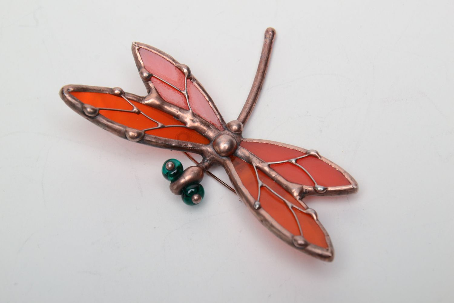 Stained glass brooch Orange Dragonfly photo 2