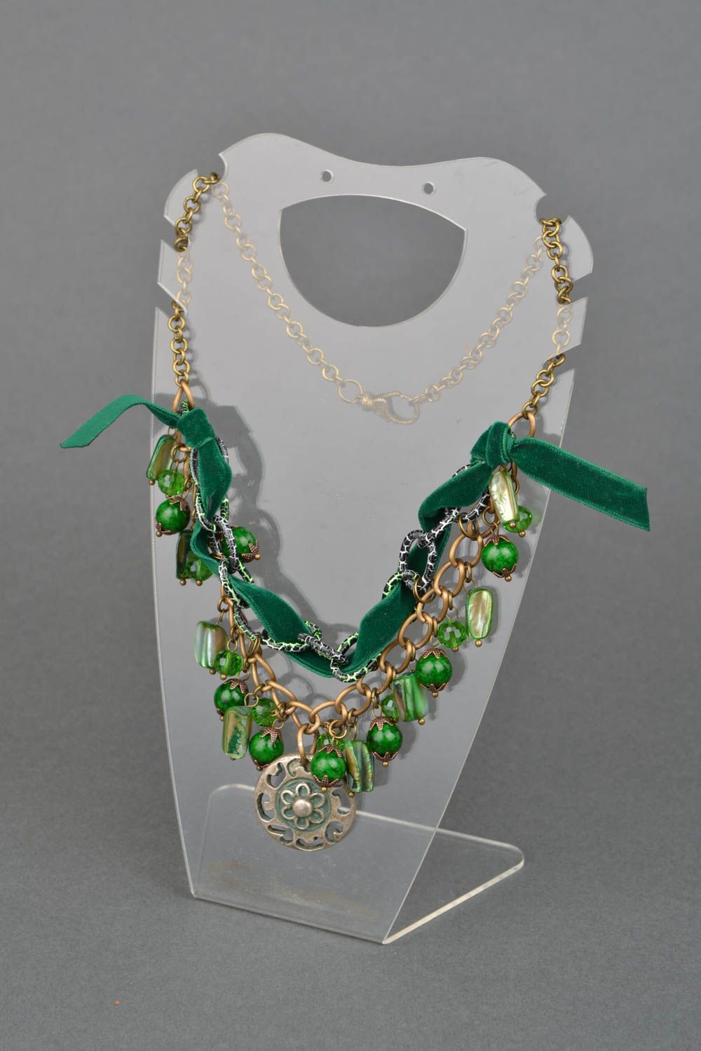 Handmade glass bead necklace Vintage photo 1