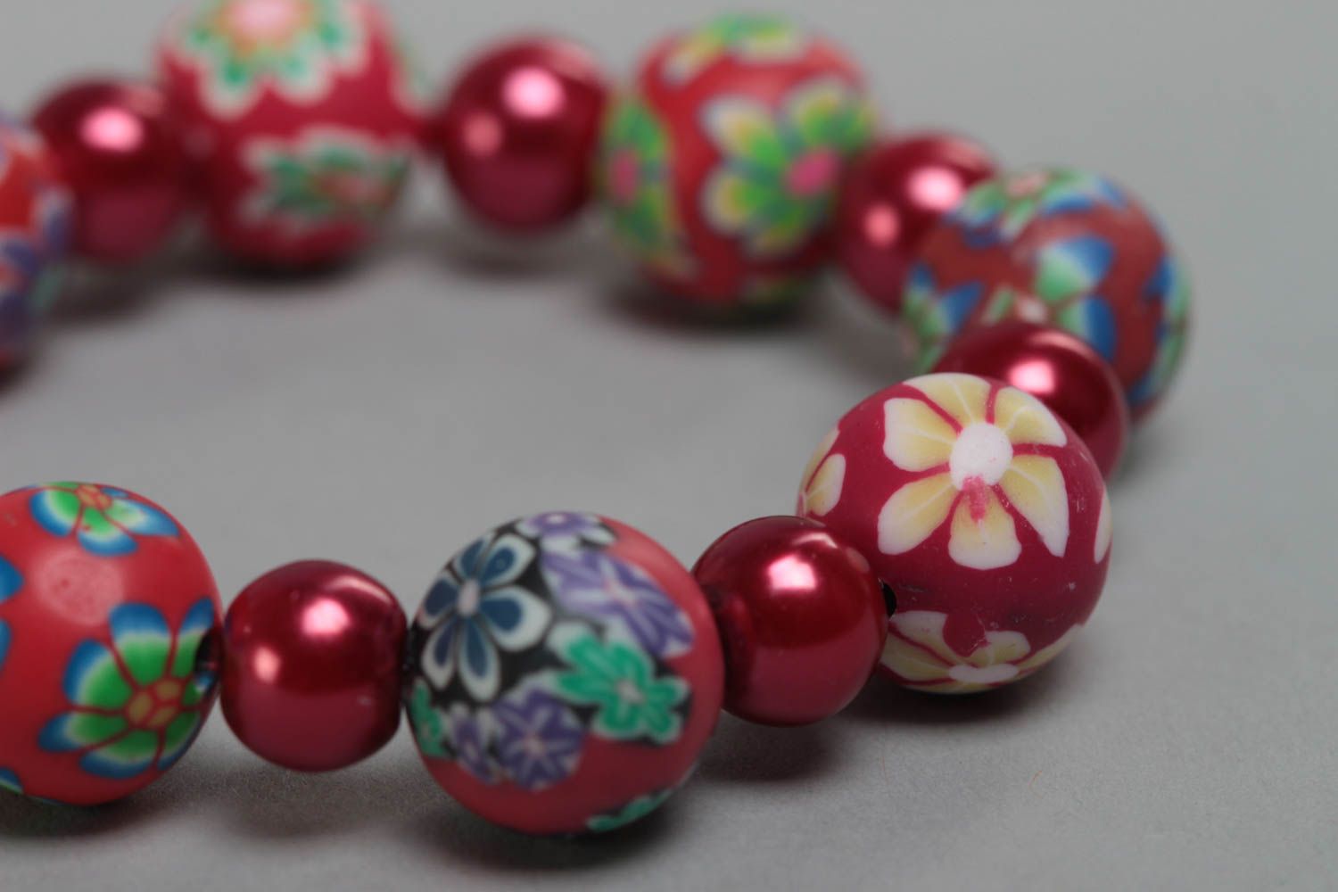 Beautiful children's handmade polymer clay wrist bracelet with beads designer photo 3