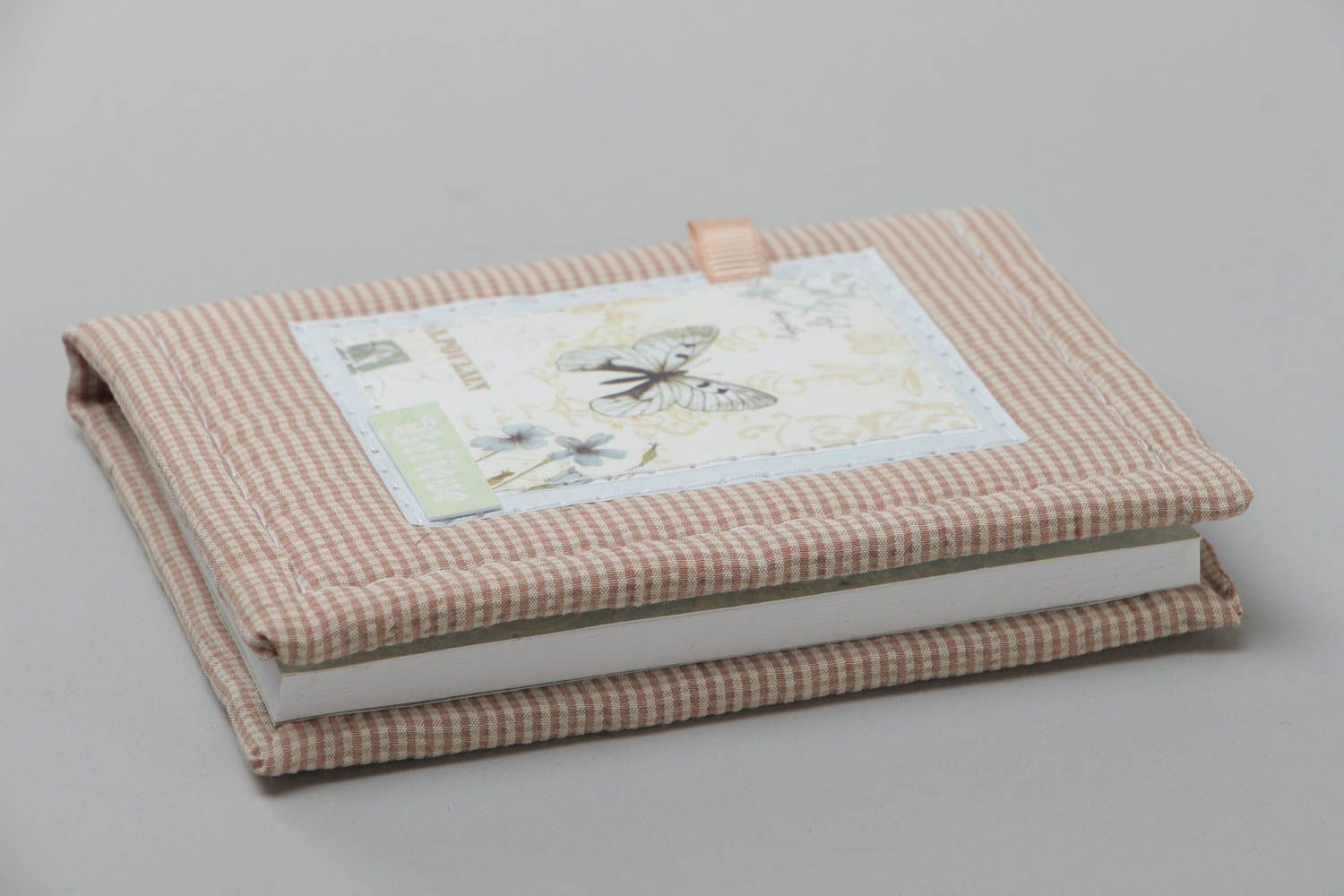 Cuaderno de notas hecho a mano con funda textil a cuadros de color marrón claro foto 2