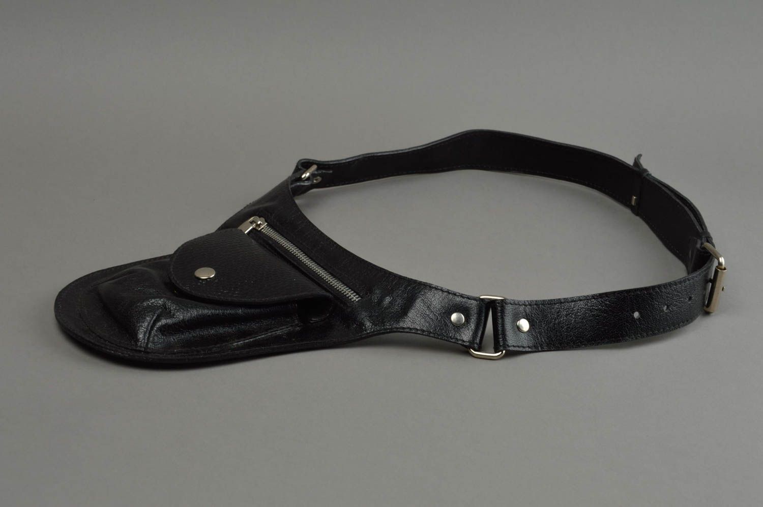 Cartera de cintura negra hecha a mano regalo original accesorio de cuero foto 3