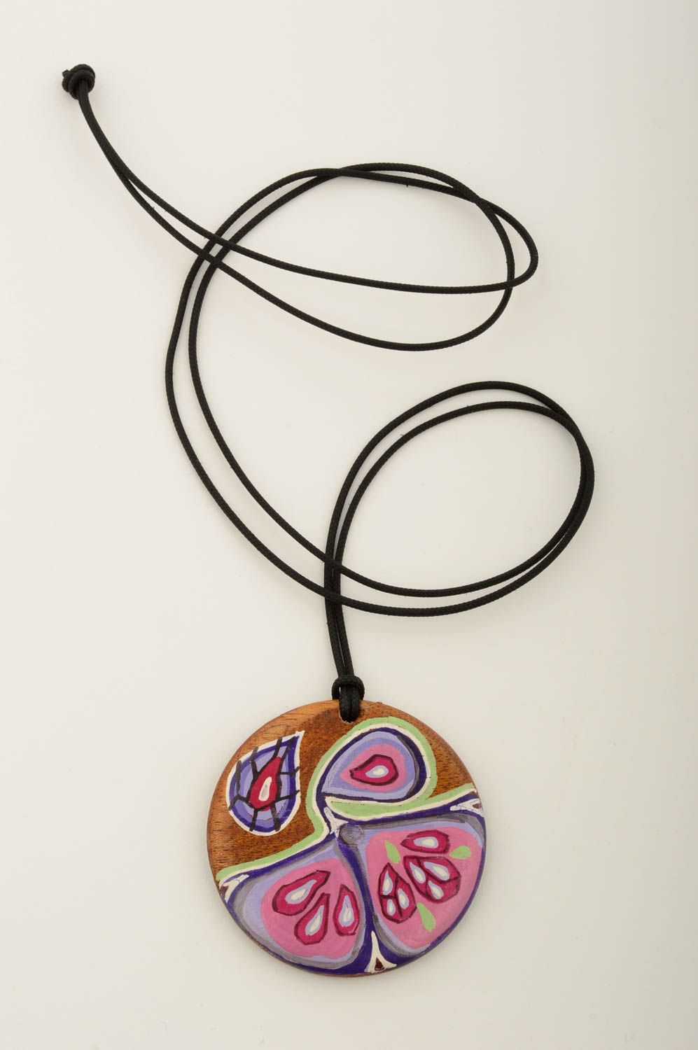 Handmade designer pendant unusual wooden pendant round accessory in eco style photo 3