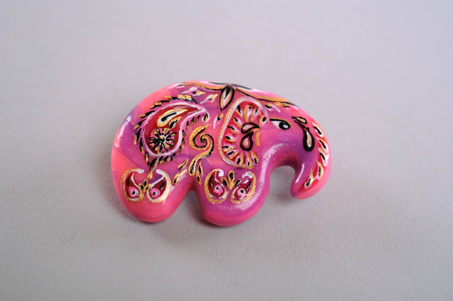 Brooch Made of Polymer Clay Indian Elephant photo 1