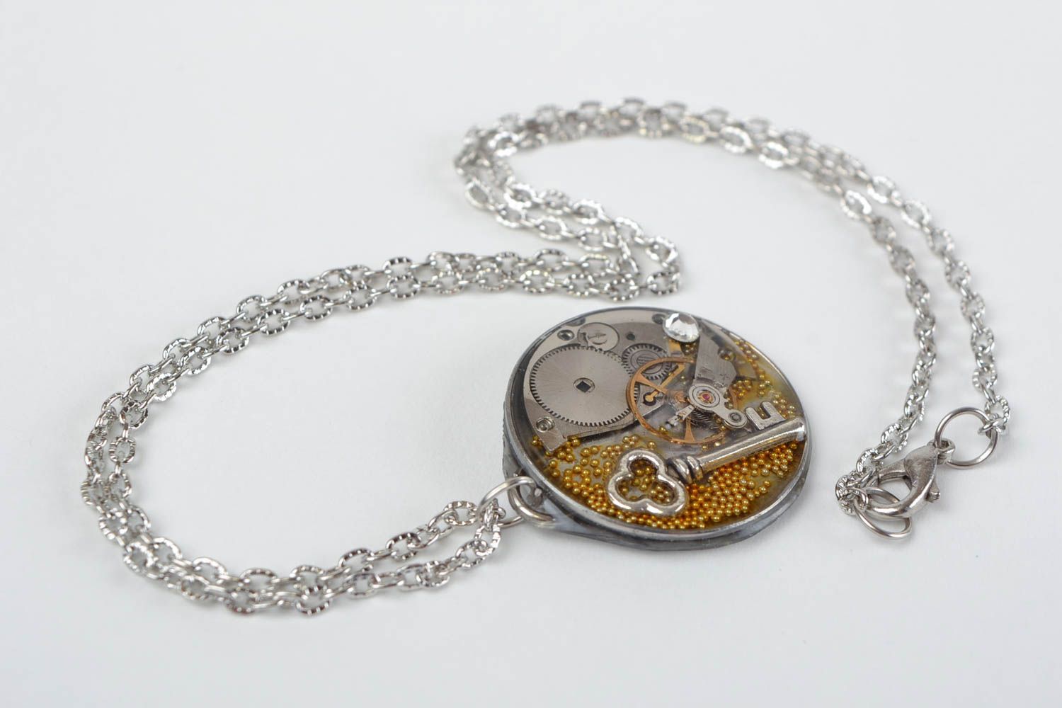 Unusual beautiful homemade designer round neck pendant on chain steampunk style photo 4