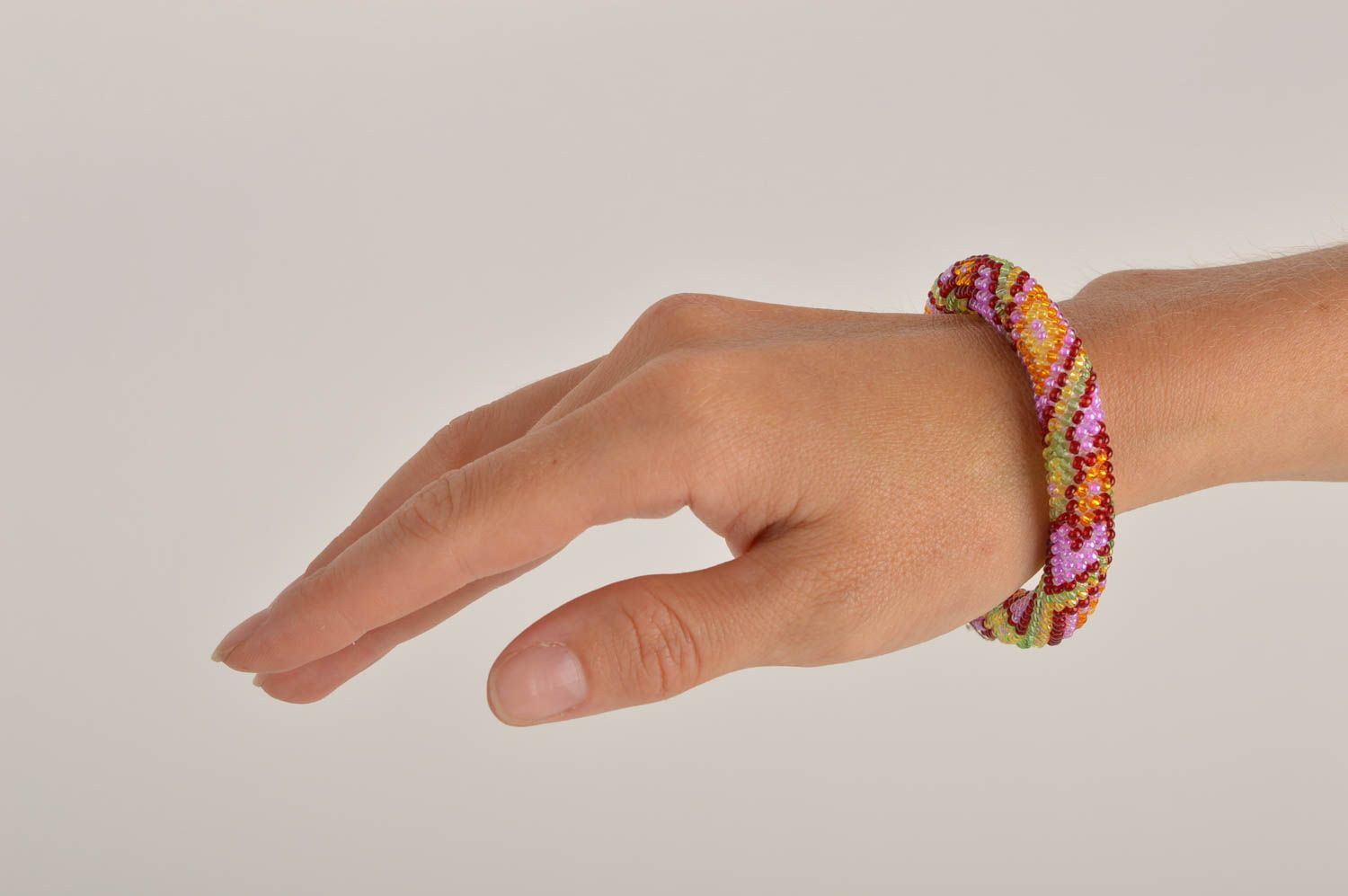 Bracciale tubolare fatto a mano braccialetto interessante giallo rosa da donna foto 5