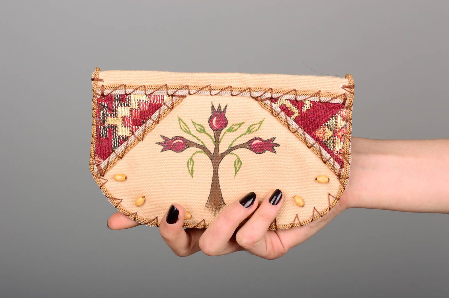 Portefeuille textile fait main original avec motif 2 compartiments pour fille photo 3