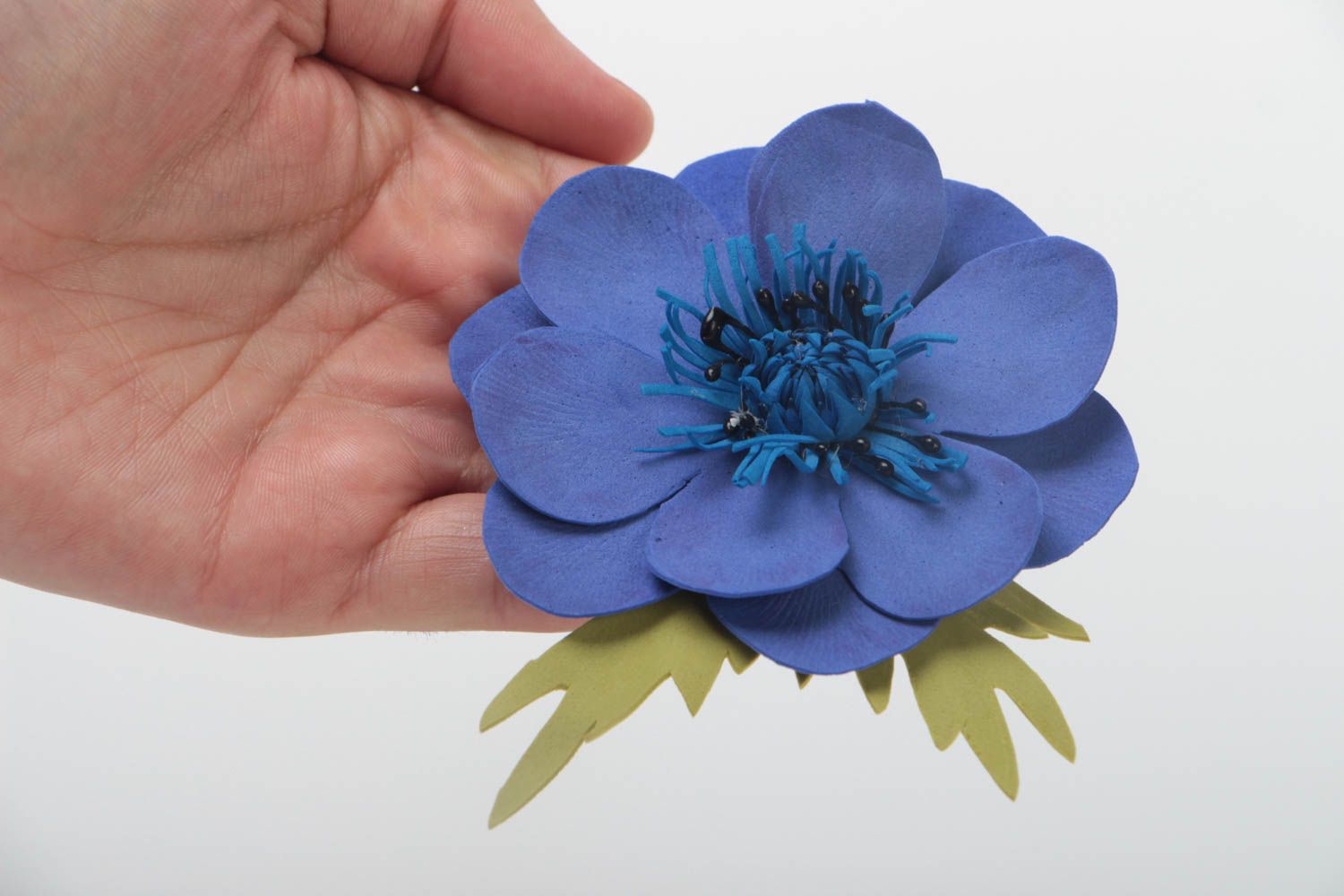 Blaue grelle schöne handgemachte Haarklammer mit Blume aus Foamiran für Damen foto 5