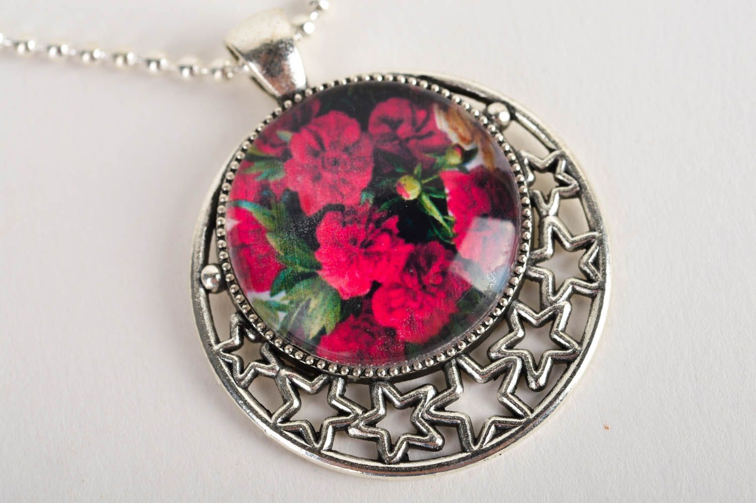 Handmade pendant with delicate print pendant on long chain designer jewelry photo 2