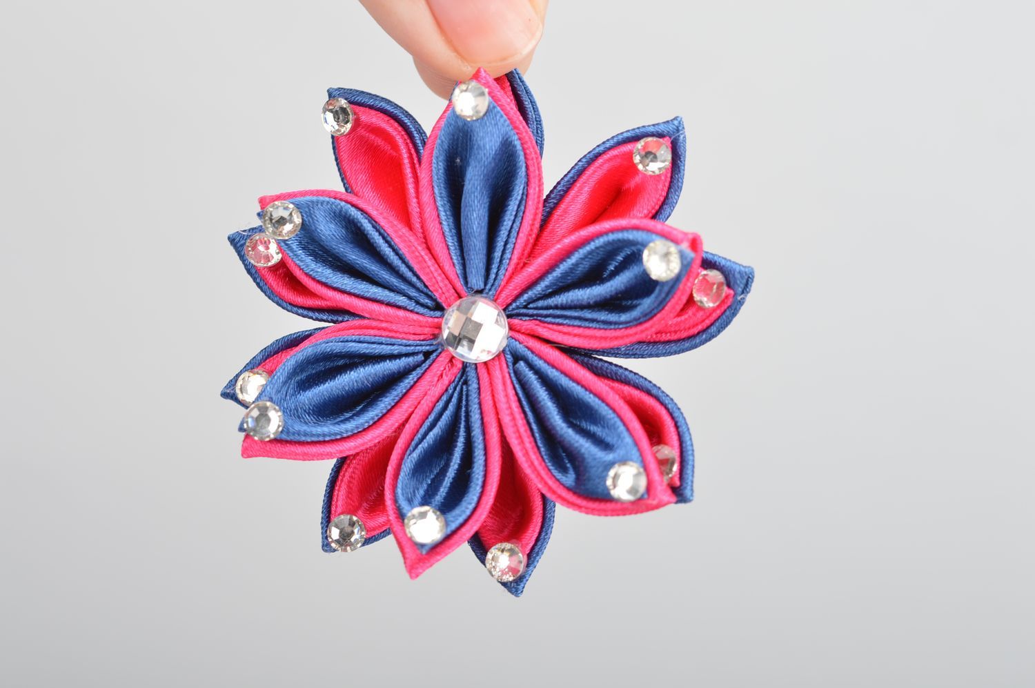 Ensemble d'élastiques à cheveux avec fleur rose bleu faits main 2 pièces photo 1