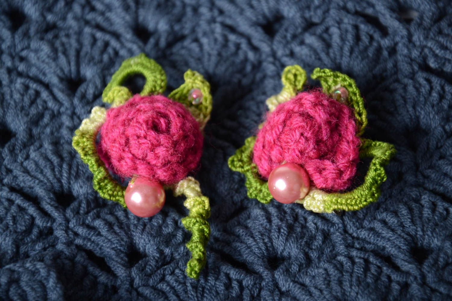 Crochet flower handmade brooches textile jewelry designer accessories for girls photo 1