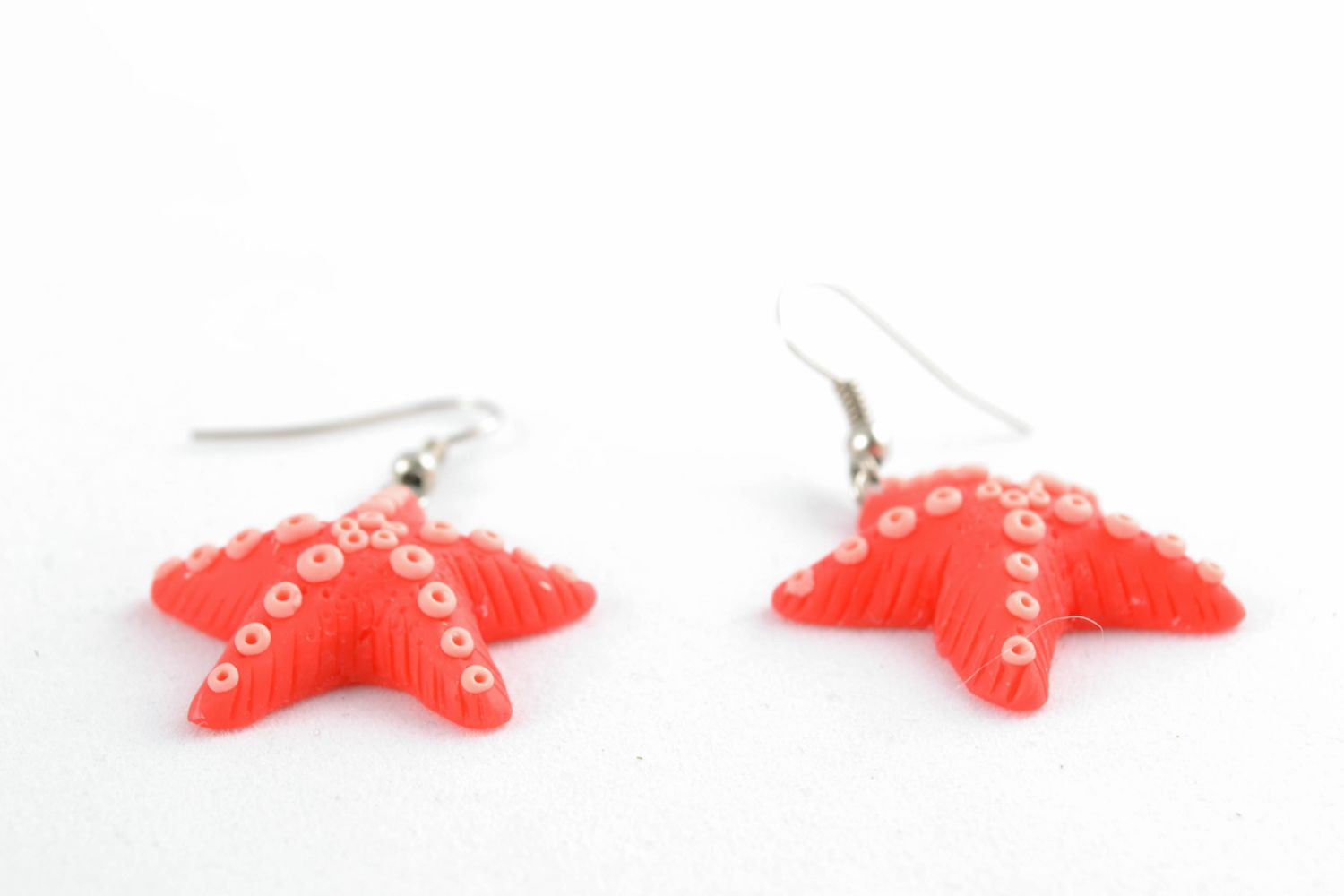 Polymer clay earrings in the shape of starfish photo 3