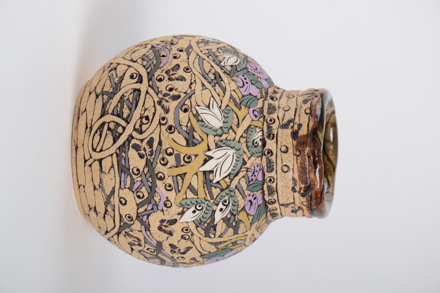 Florero de cerámica redondo jarron decorativo hecho a mano diseño de interior foto 5