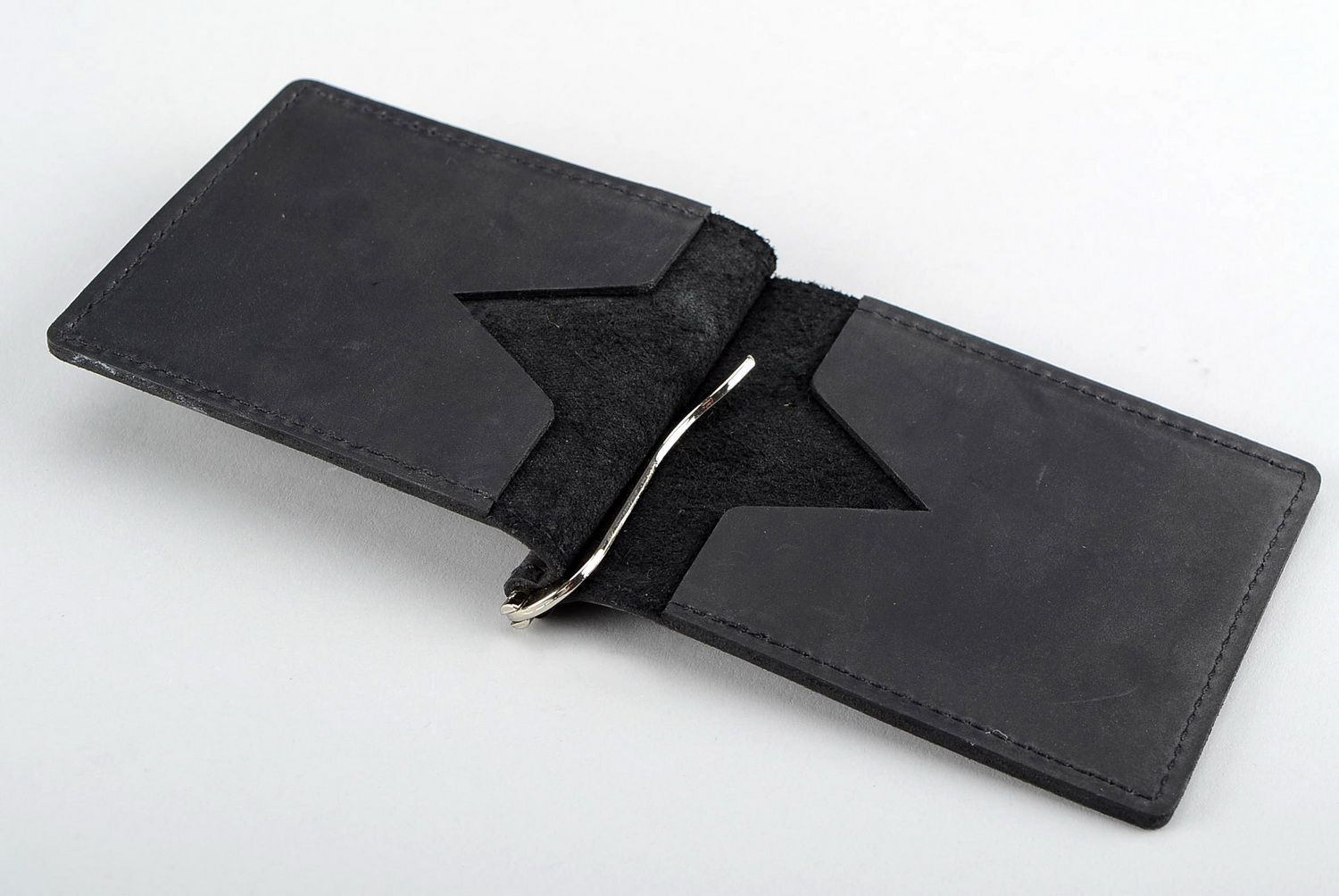Бумажник из кожи с зажимом черный фото 1
