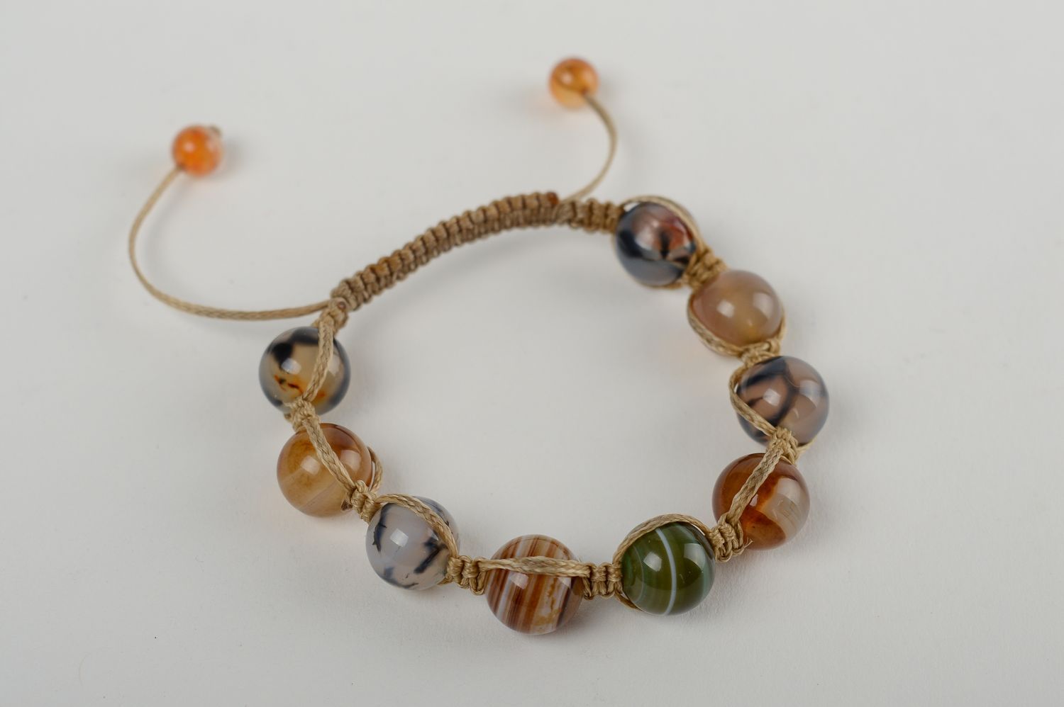Strand handmade Agate beads bracelet on wax brown rope cord for teen girls photo 1