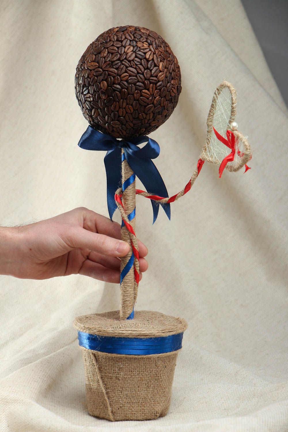 Topiario albero decorativo fatto a mano di grani caffè alberello della felicità foto 4