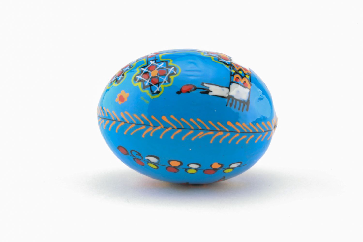 Wooden painted egg in blue color photo 3