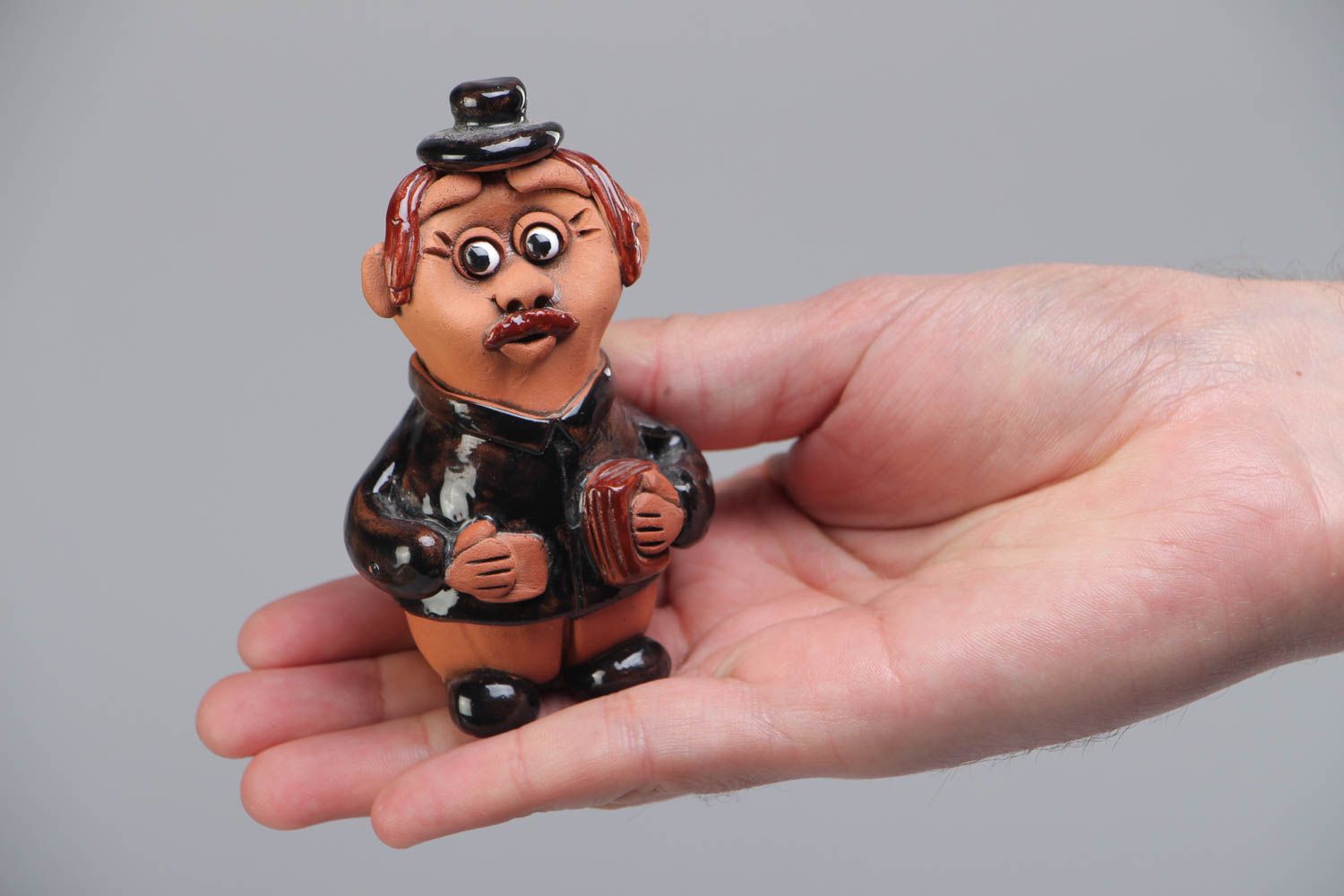 Handmade funny ceramic statuette painted with acrylics Capitalist photo 5