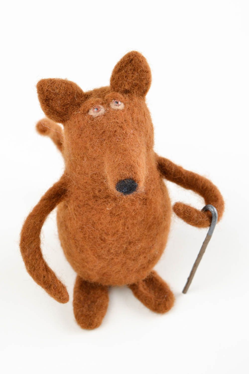 Peluche renard avec canne Jouet fait main en laine feutrée Cadeau pour enfant photo 3