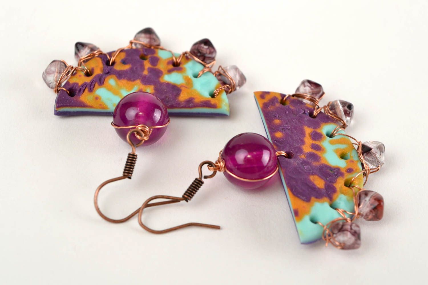 Handmade Damen Ohrringe Polymer Schmuck Accessoires für Frauen in Lila foto 3