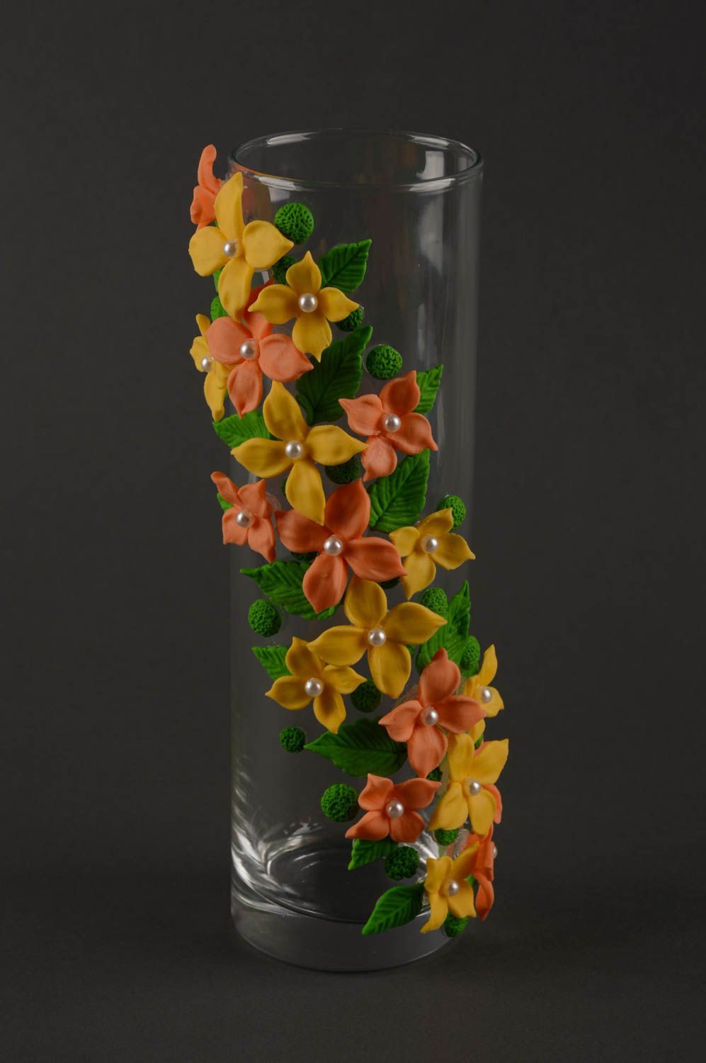 Glass clear vase décor with yellow flowers 11 inches tall 30 oz, 1,5 lb photo 2