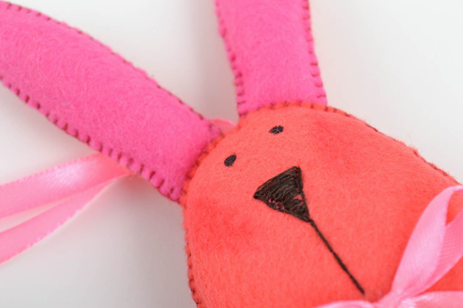 Beautiful handmade fabric soft interior hanging toy rabbit with ribbon photo 3