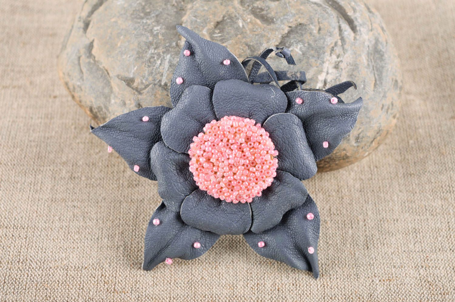 Handmade vintage brooch leather accessories leather jewelry flower brooch photo 1