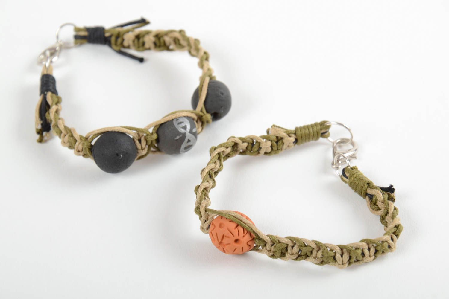 Set of 2 handmade woven bracelets with clay beads ceramic bracelets gift ideas photo 6