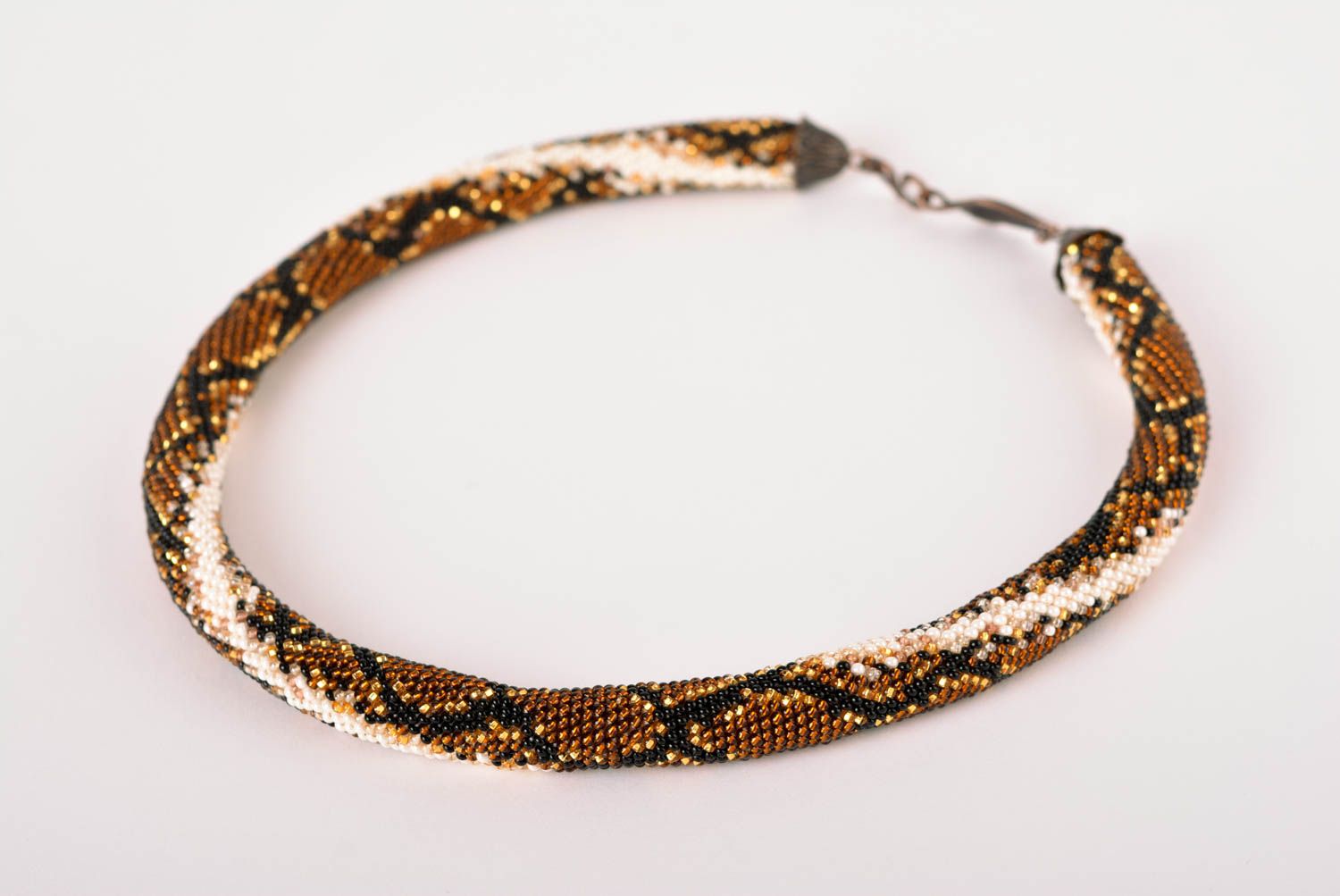 Handmade unusual designer necklace beaded cord necklace snake print jewelry photo 1