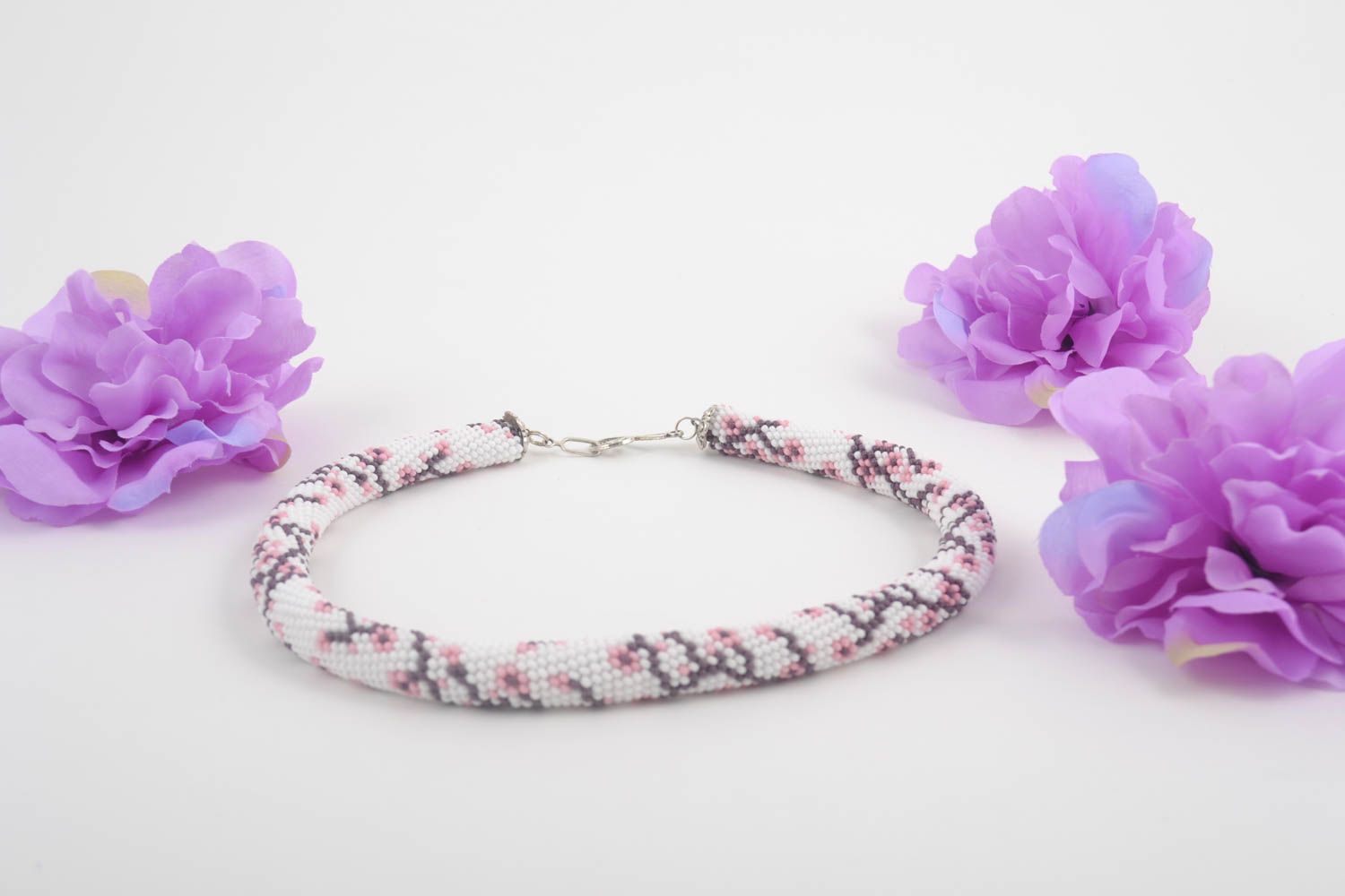 Handmade beautiful elegant necklace stylish crocheted necklace cute jewelry photo 1