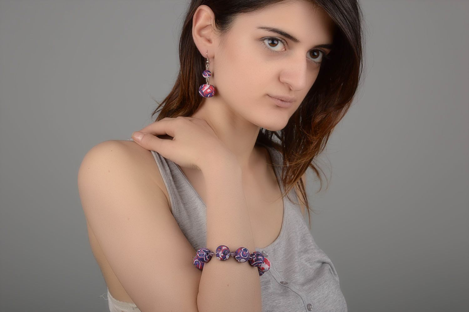 Handmade jewelry set polymer clay ball earrings bead bracelet gifts for women photo 5