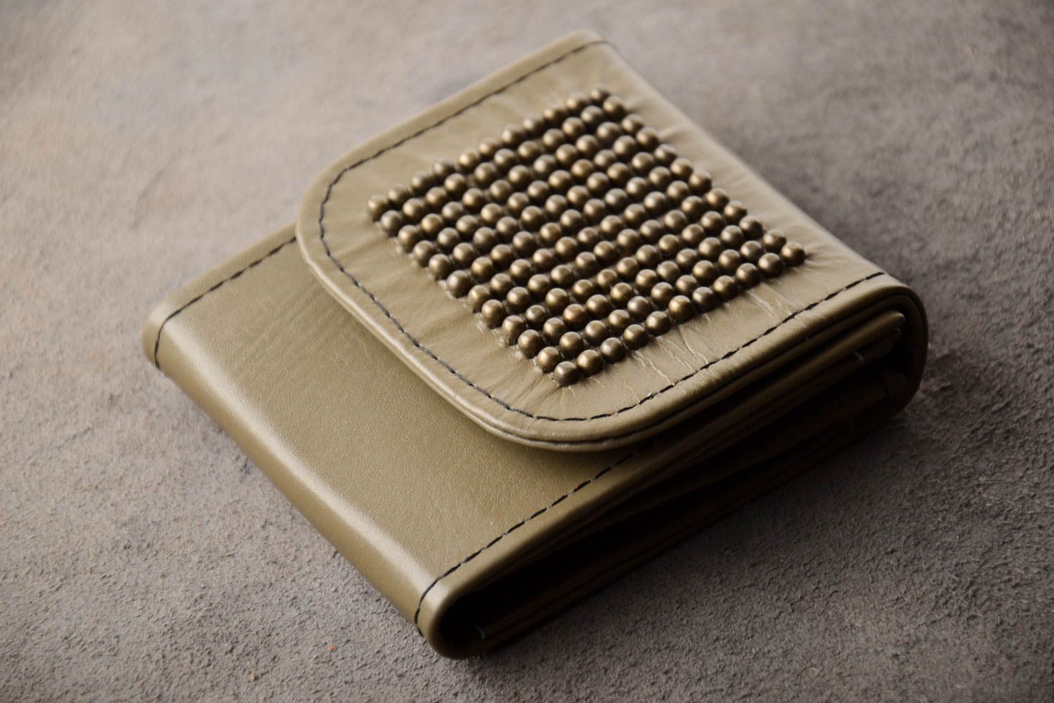 Cartera de piel caqui hecha a mano billetera de mujer accesorio de moda foto 1