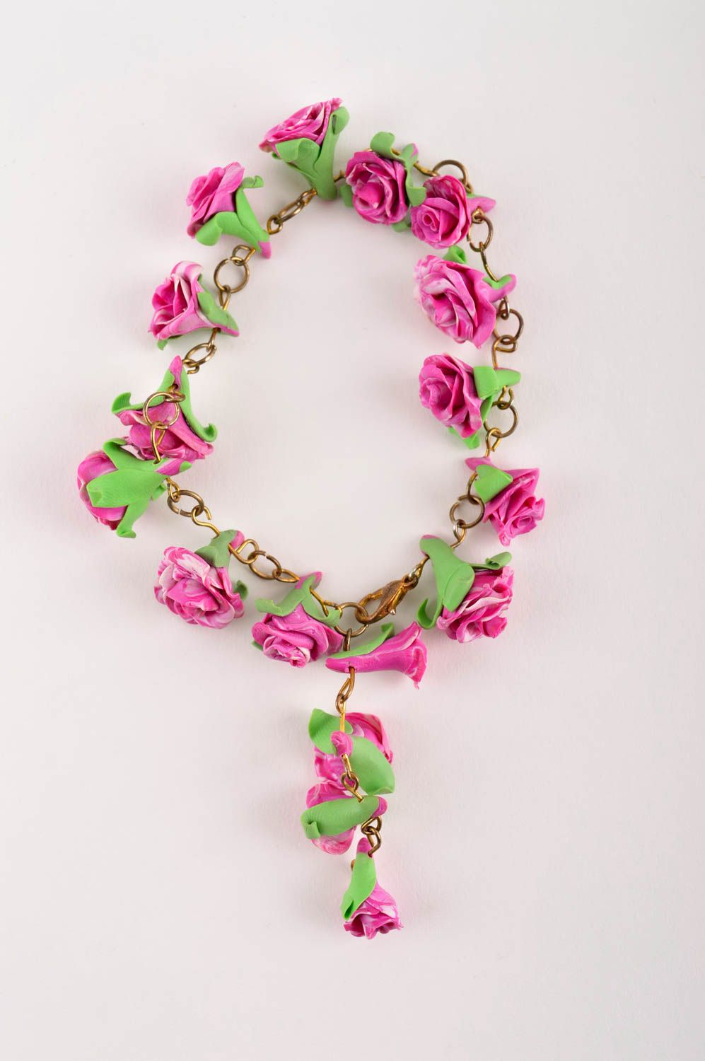 Pink roses flower chain charm bracelet personalized photo 2