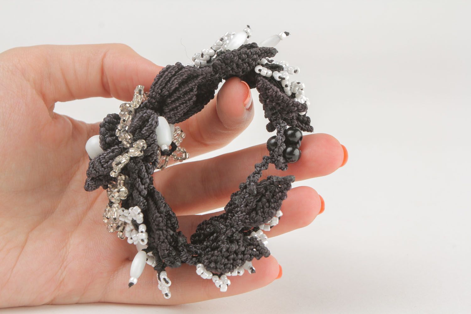 Black and white textile bracelet photo 2