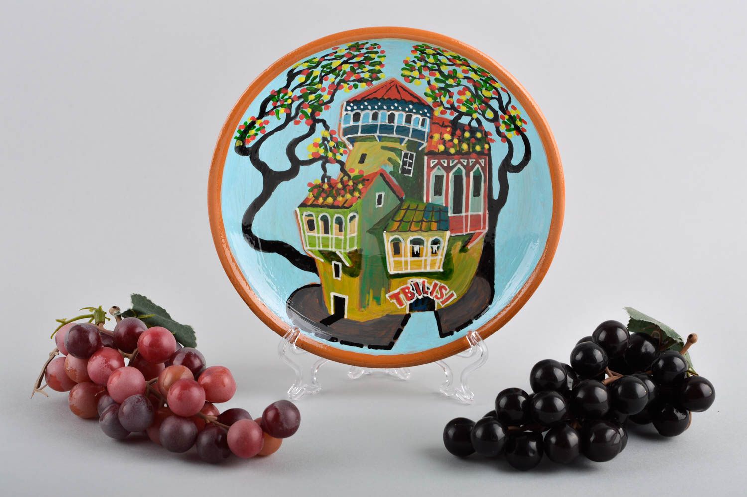 Керамическая тарелка ручной работы глиняная посуда расписная декор для дома фото 1