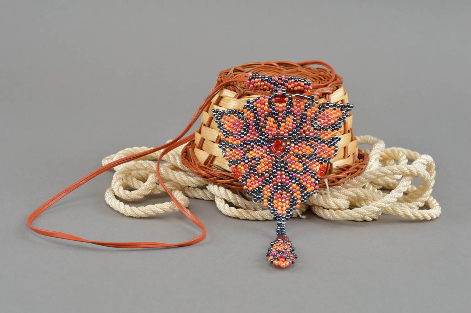 Seed bead pendant woven handmade accessory designer beaded jewelry for women photo 1