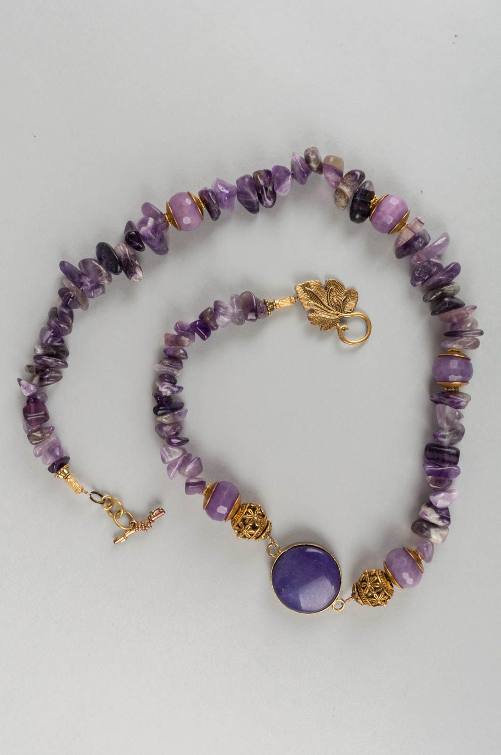 Beautiful handmade designer gemstone bead necklace in violet color palette photo 3