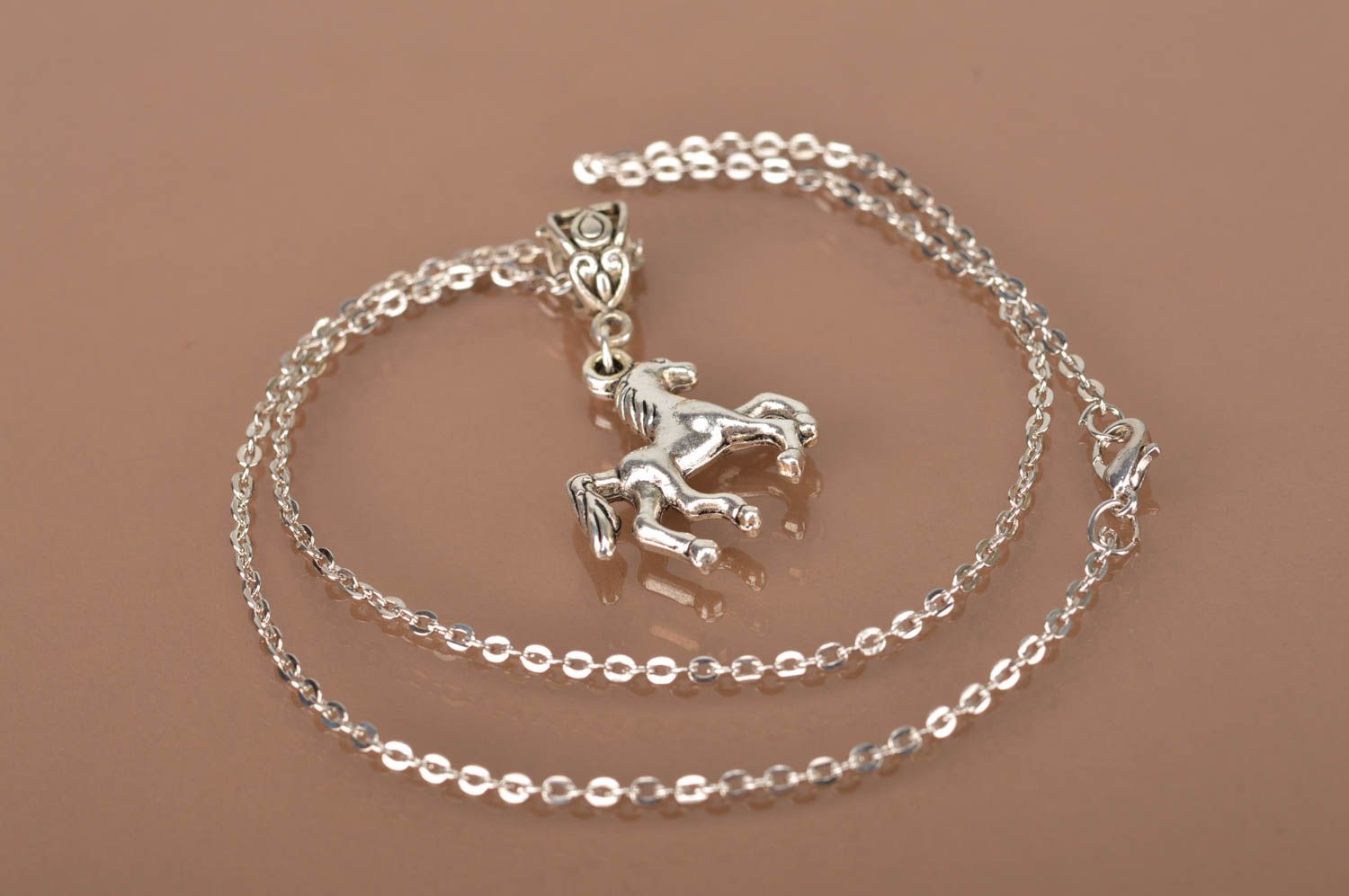 Unusual handmade metal pendant horse designer accessories for girls gift ideas photo 2