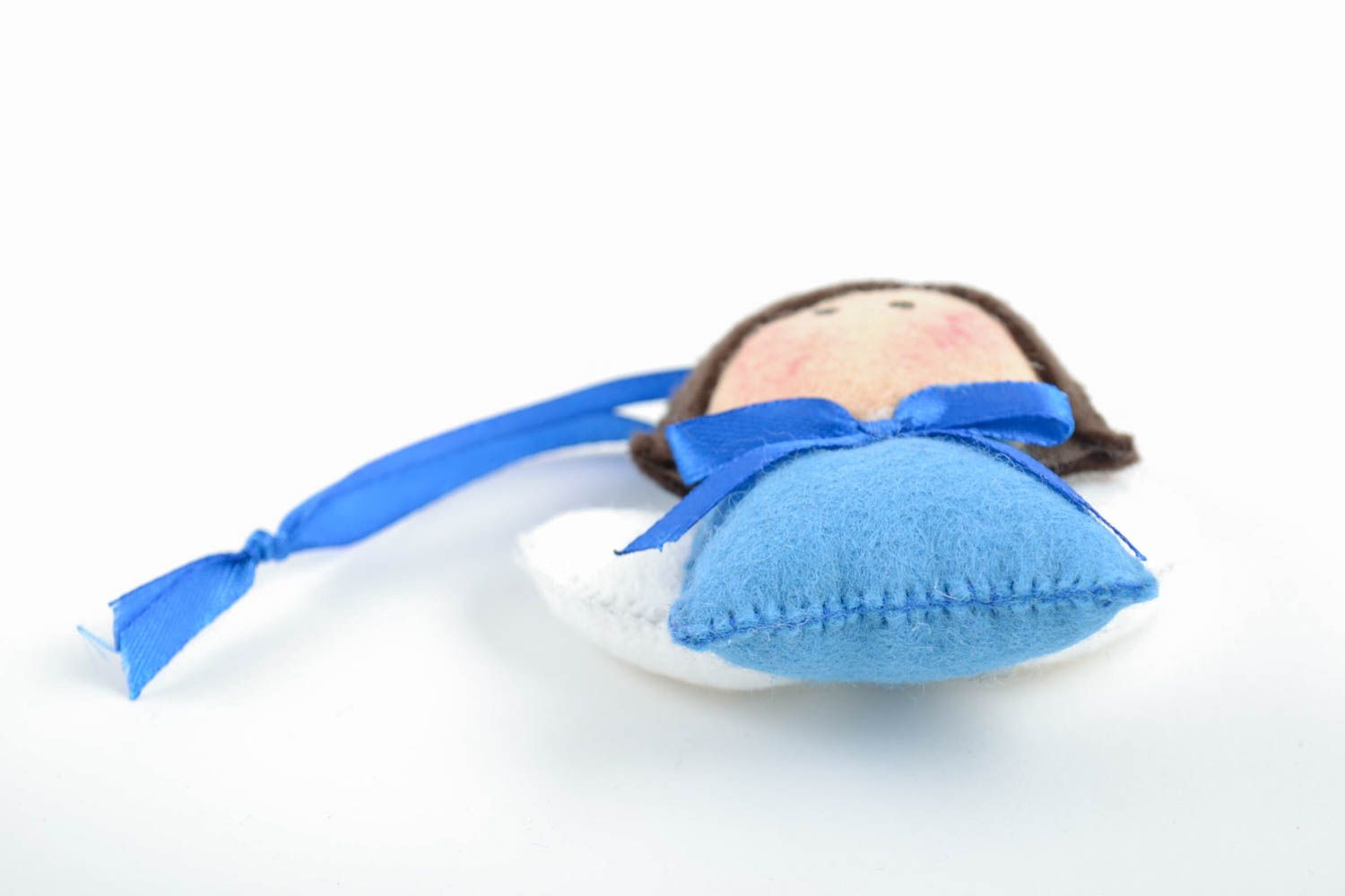 Beautiful blue handmade small fabric soft toy angel with eyelet photo 4