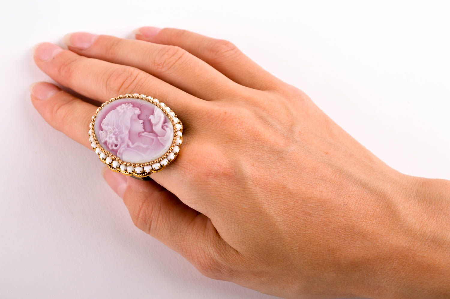 Handgemachter Schmuck rosa Ring Accessoire für Frauen Kamee Ring hübsch oval foto 5