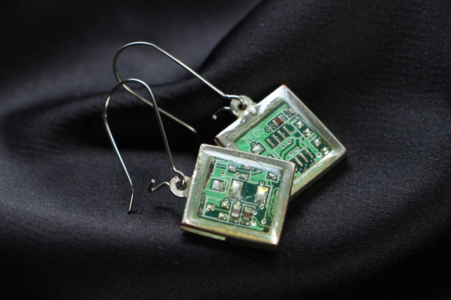 Unusual steampunk earrings with micro schemes photo 1
