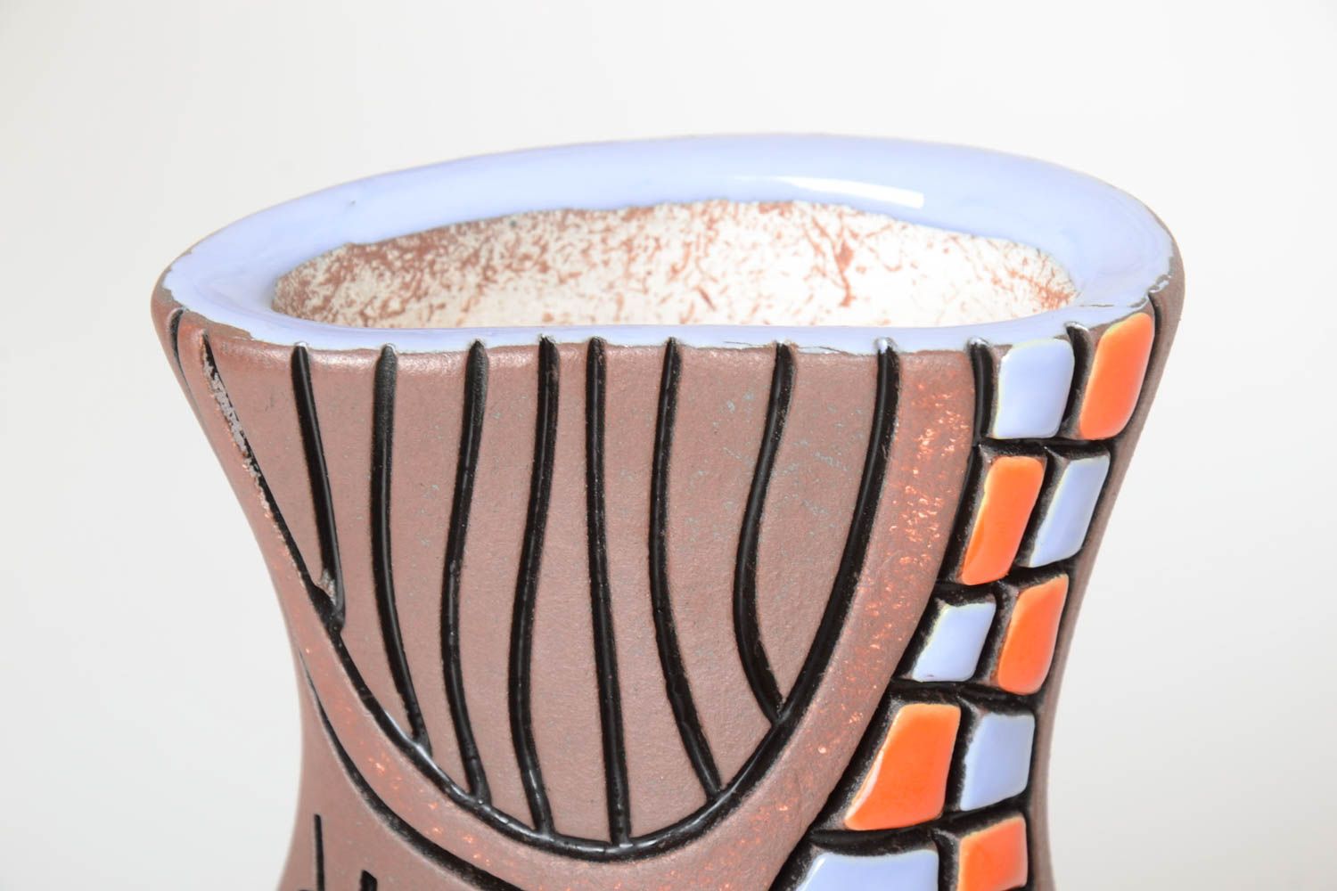 Vase déco fait main Vase céramique marron à motif original Déco maison 1,2 l photo 3