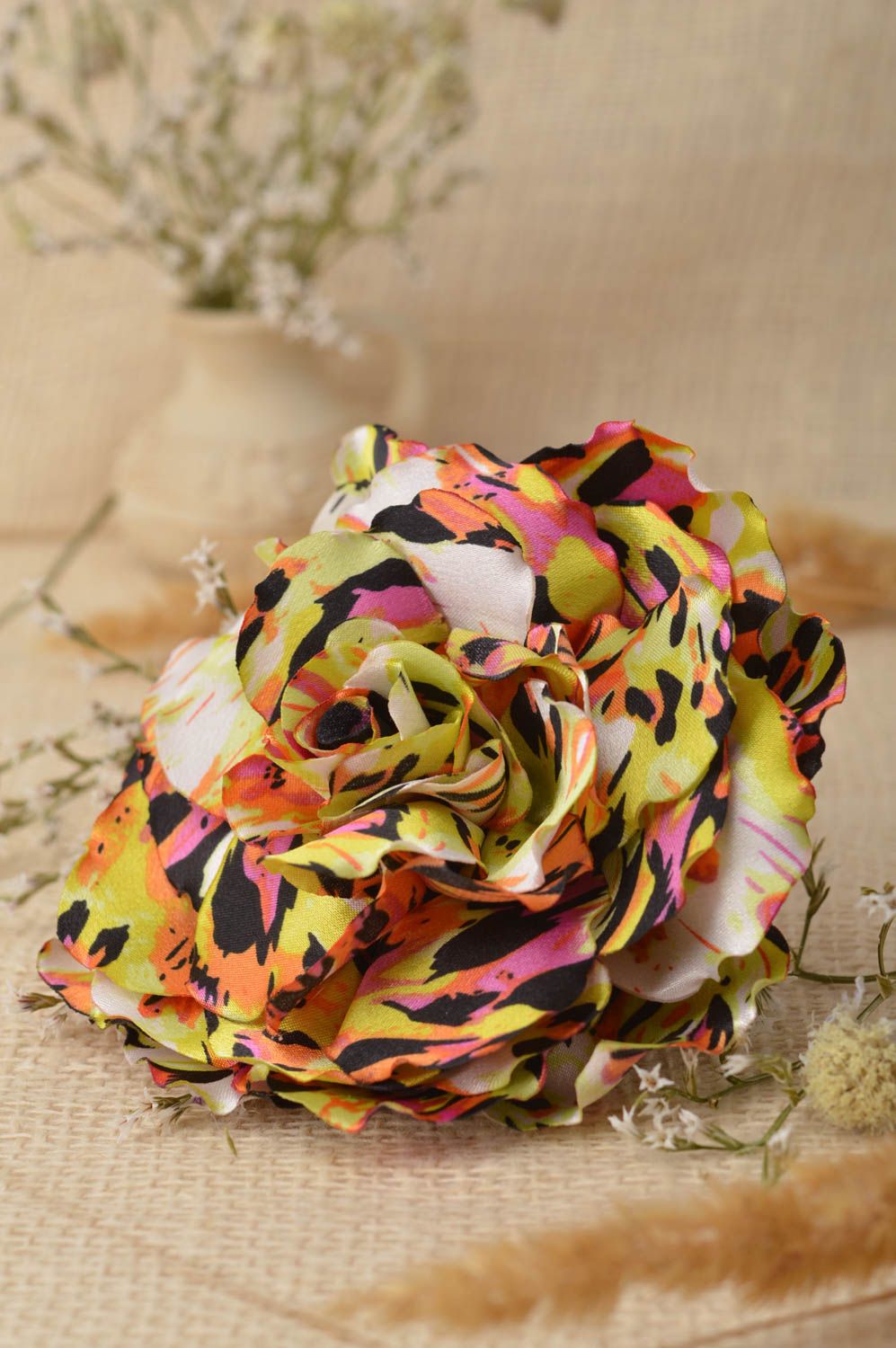Unusual handmade fabric barrette flower brooch jewelry hair clip gifts for her photo 1