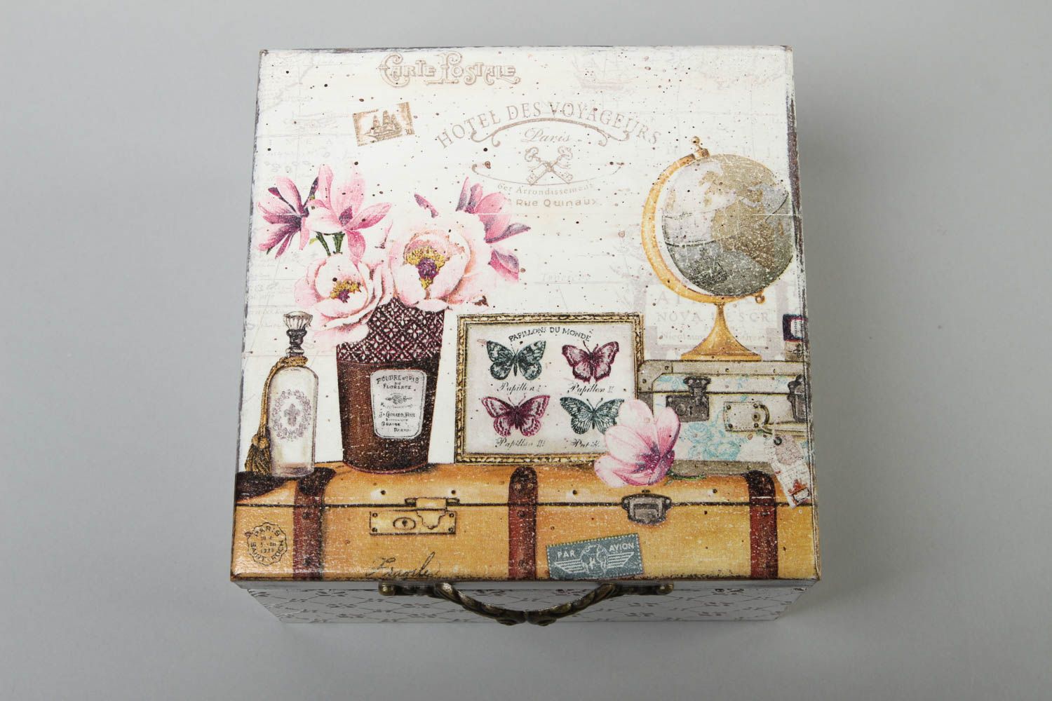 Caja para té hecha a mano de madera decoración de interior regalo original foto 2