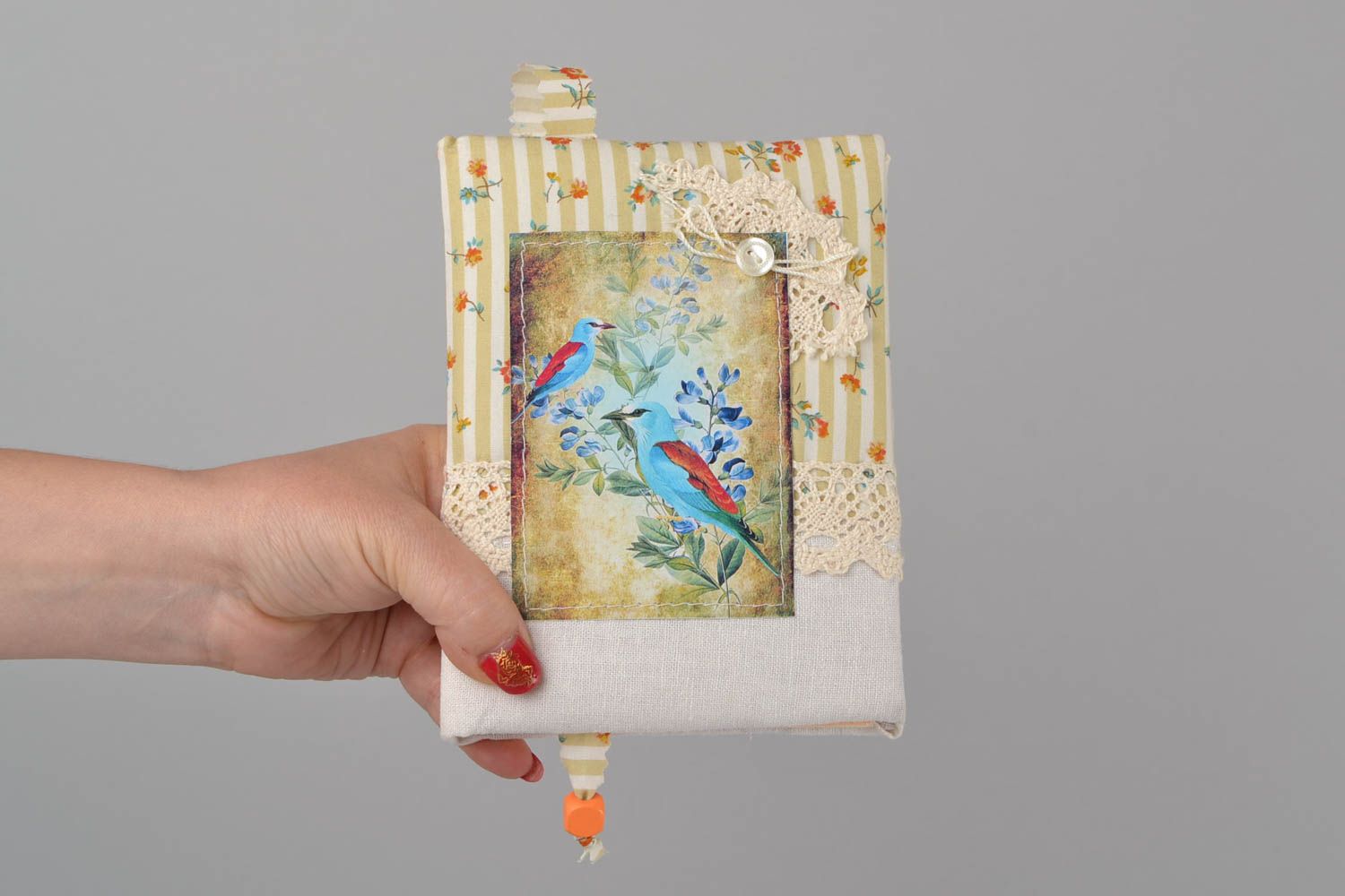 Cuaderno artesanal con funda de tela y encaje con 60 páginas original multicolor foto 2